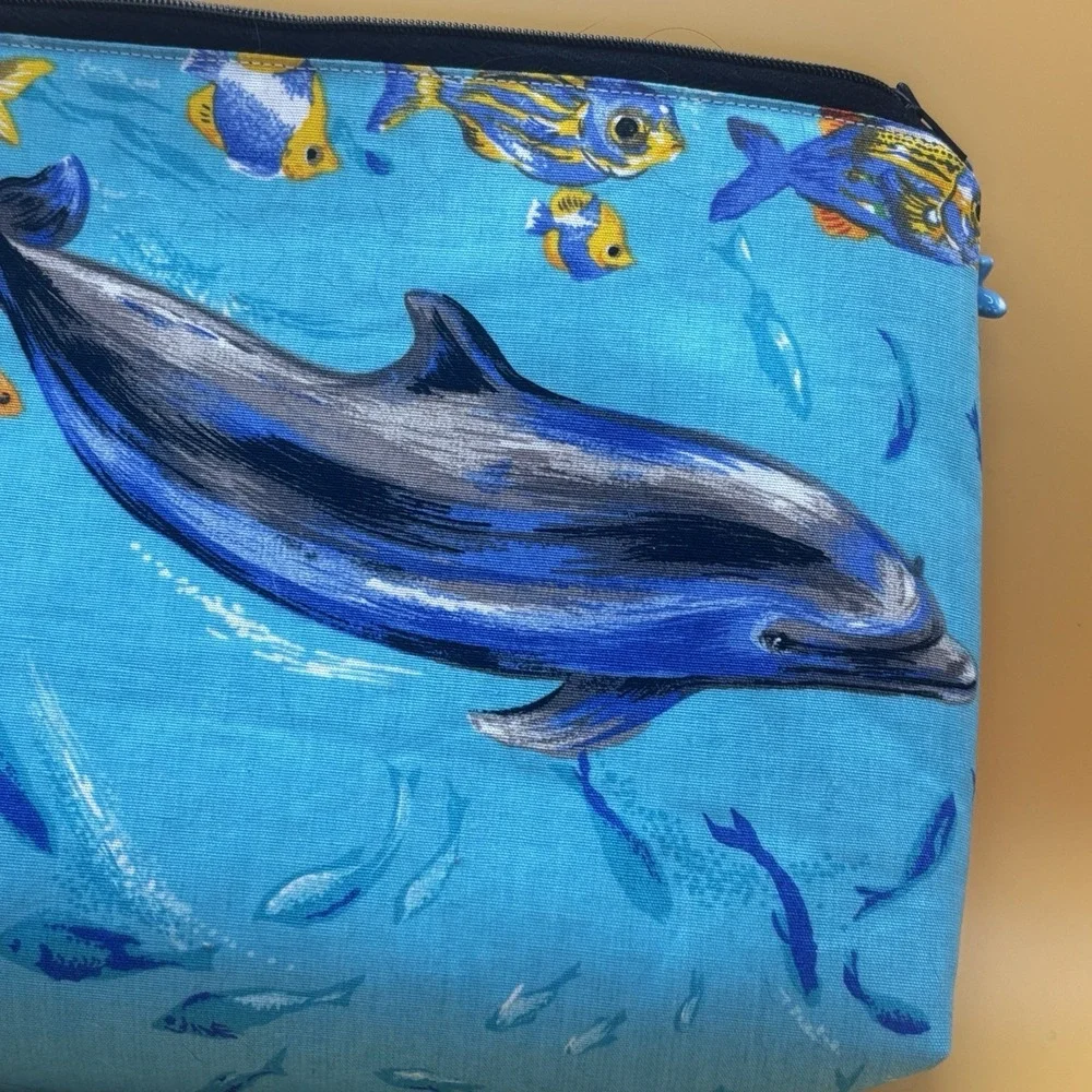 Beach Coral Fish Underwater Theme Make Up Toiletry Bag Zip vibrant blue clean